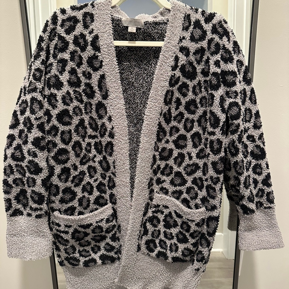 Barefoot Dreams CozyChic Textured Cardigan in Black and Gray